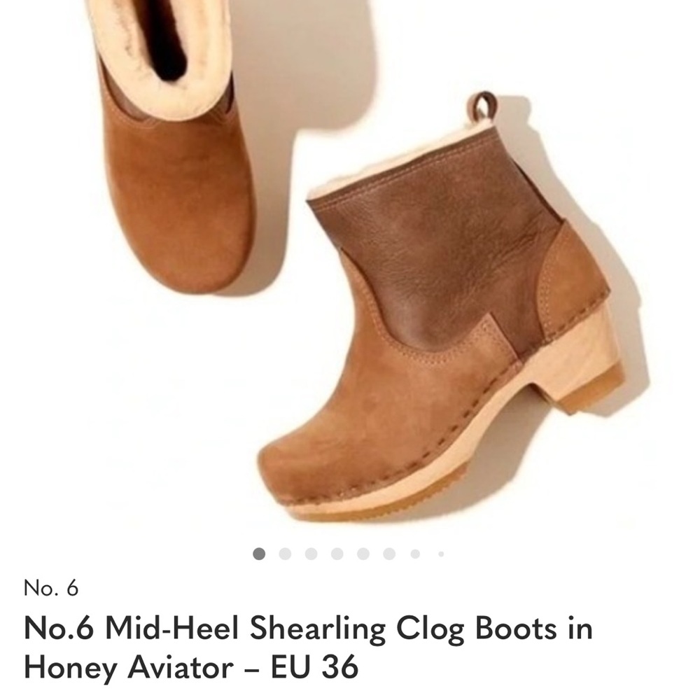 No.6 Mid-Heel Shearling Clog Boots in Honey Aviator – EU 36